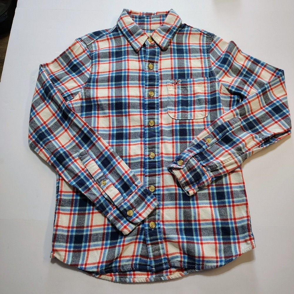 Hollister Mens Plaid Flannel Shirt‎ Long Sleeve Button Up Size S Red Blue White - Picture 3 of 12